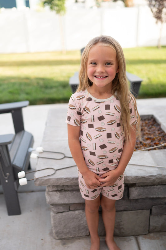 S'more To Love Short PJ Set Pink Bamboo Sleepwear Cozy Dreamlet Everetts Place: Online Boutique