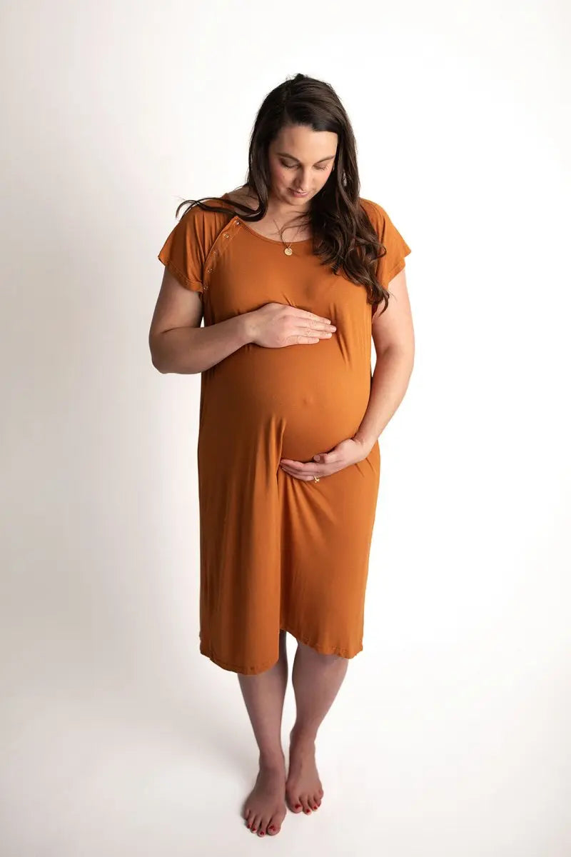 Three Little Tots Saddle Tan Mommy Labor and Delivery Nursing Hospital Gown - 