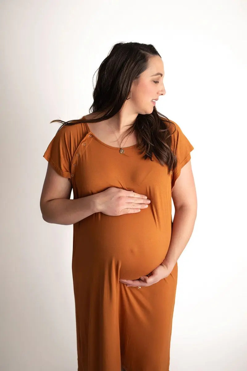 Three Little Tots Saddle Tan Mommy Labor and Delivery Nursing Hospital Gown - 