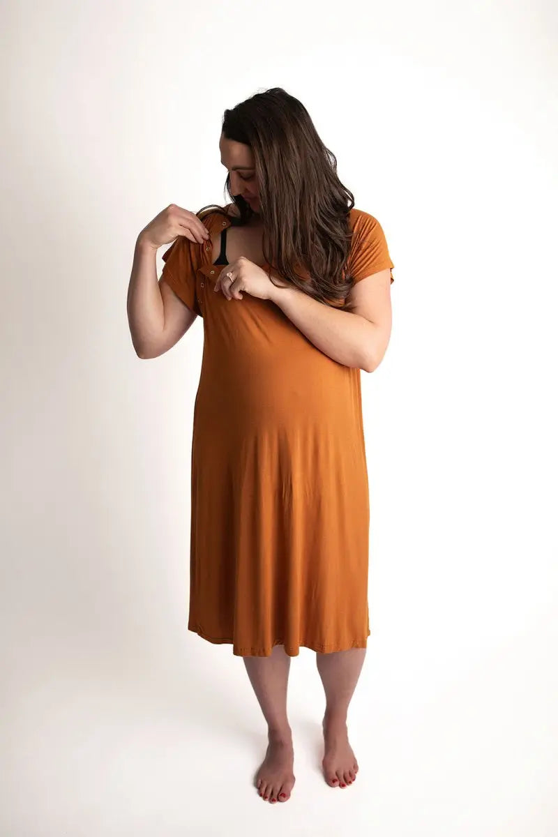 Three Little Tots Saddle Tan Mommy Labor and Delivery Nursing Hospital Gown - 