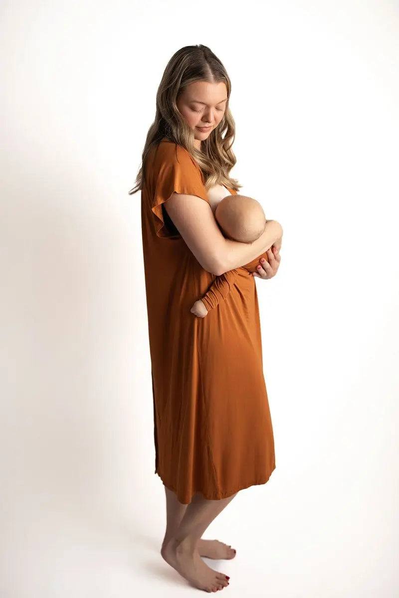 Three Little Tots Saddle Tan Mommy Labor and Delivery Nursing Hospital Gown - 