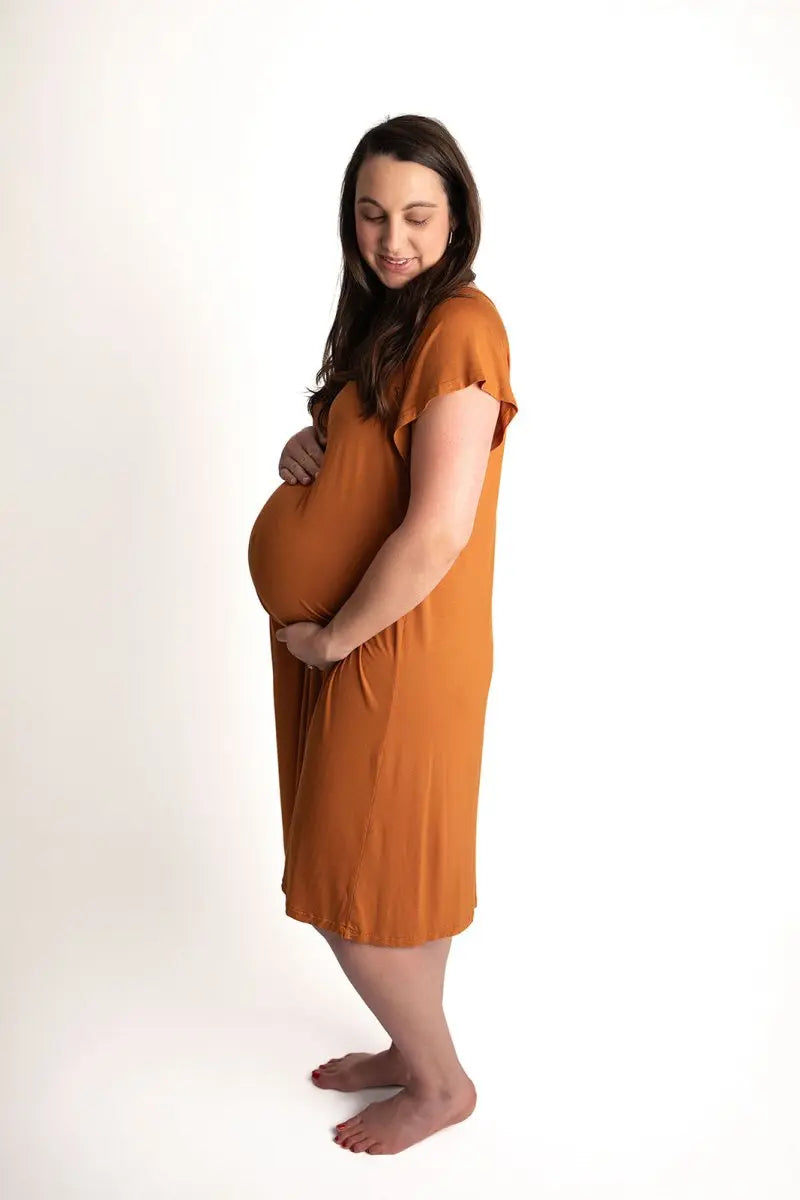 Three Little Tots Saddle Tan Mommy Labor and Delivery Nursing Hospital Gown - 