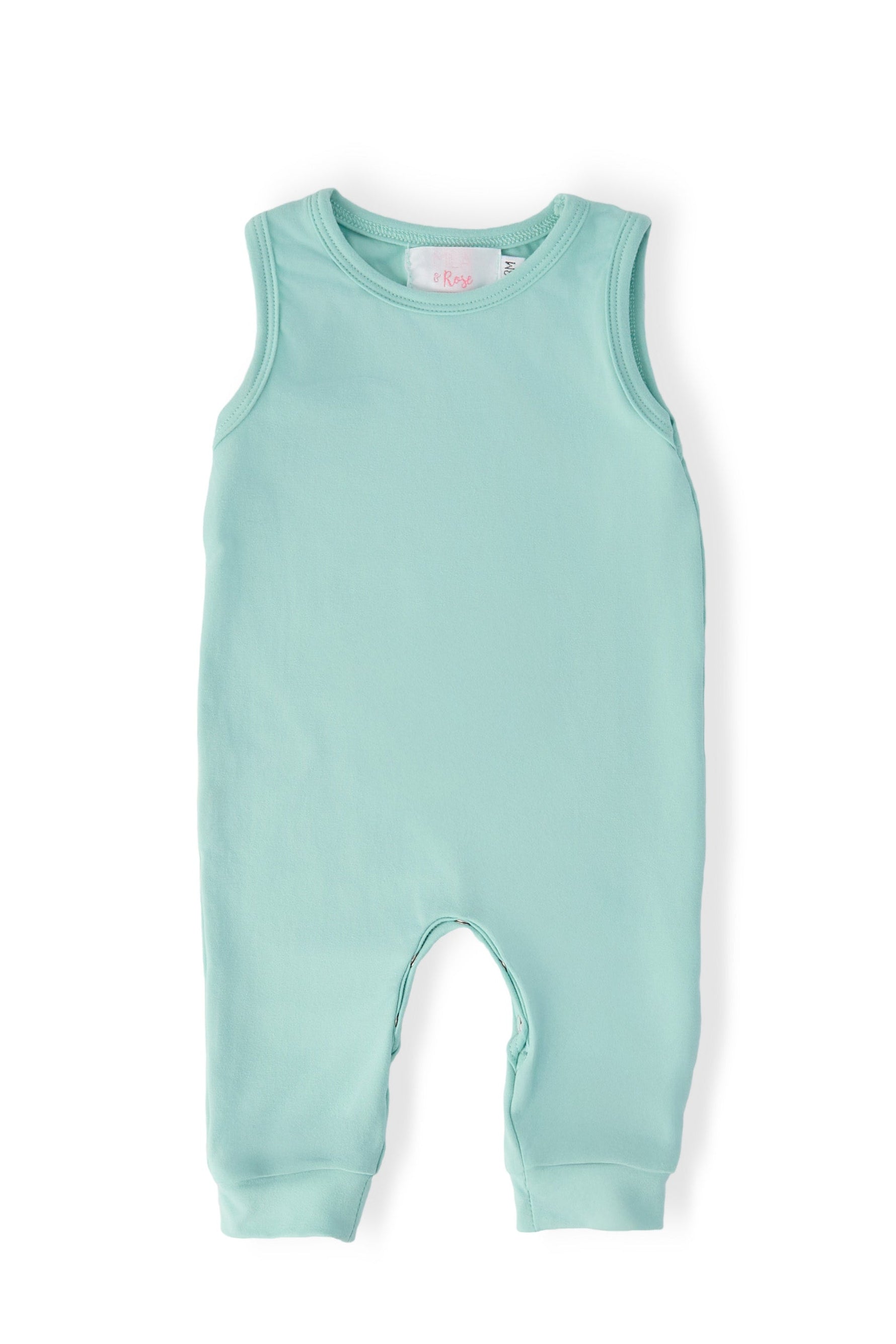 Mila & Rose organic baby sage green tank one-piece jogger.
