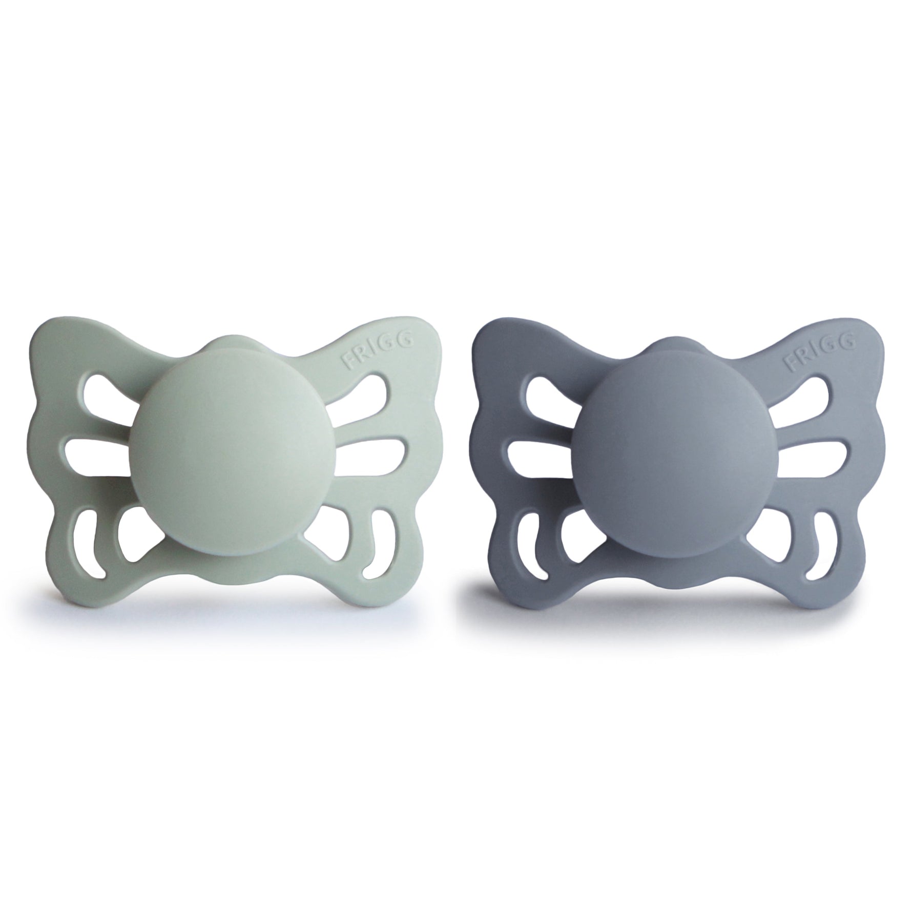 FRIGG Butterfly anatomical silicone pacifier 2-pack, 0-6 months.
