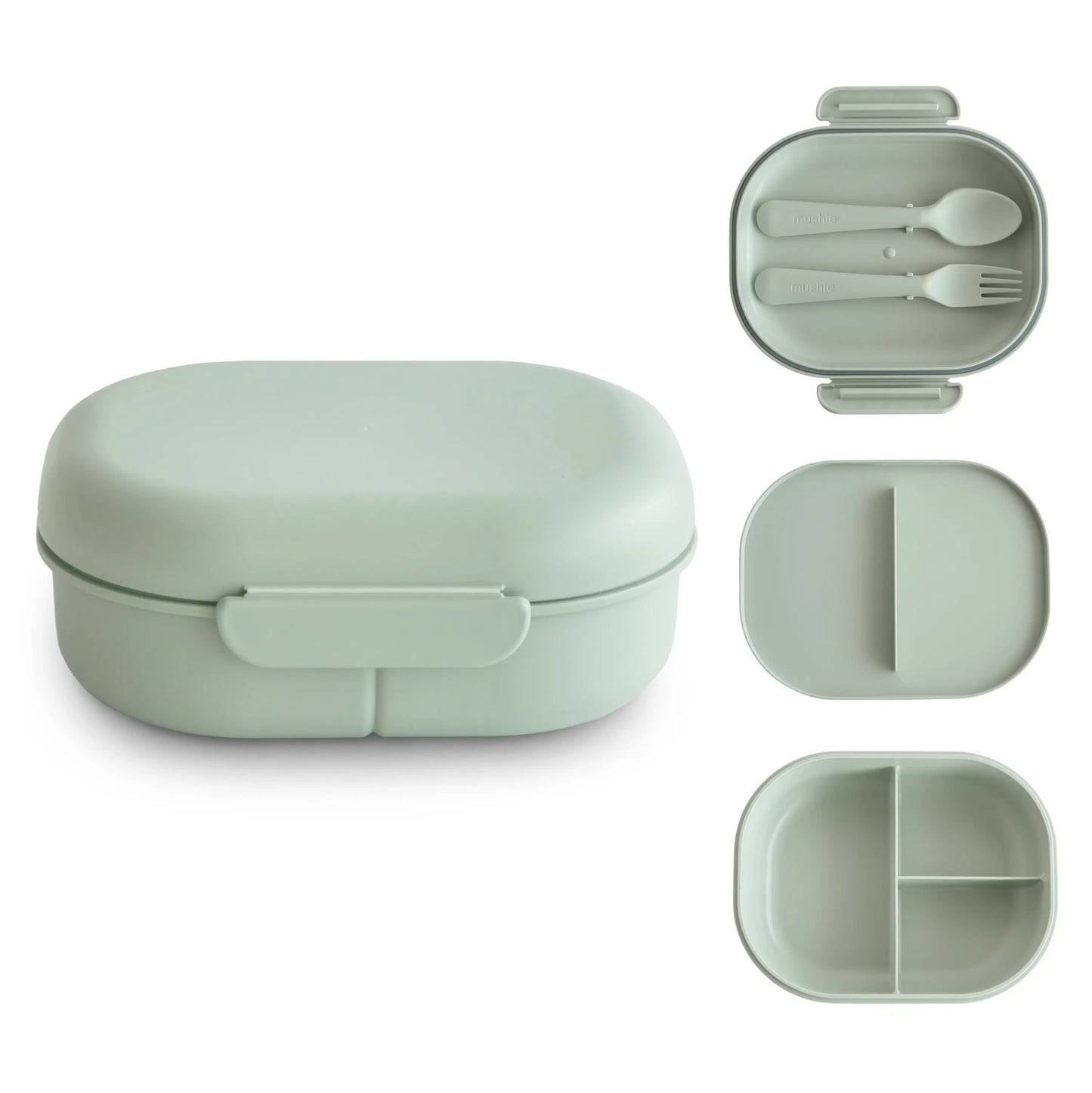 BPA Free Plastic Lunchbox with Built In Compartments and Locking Utensils Mushie