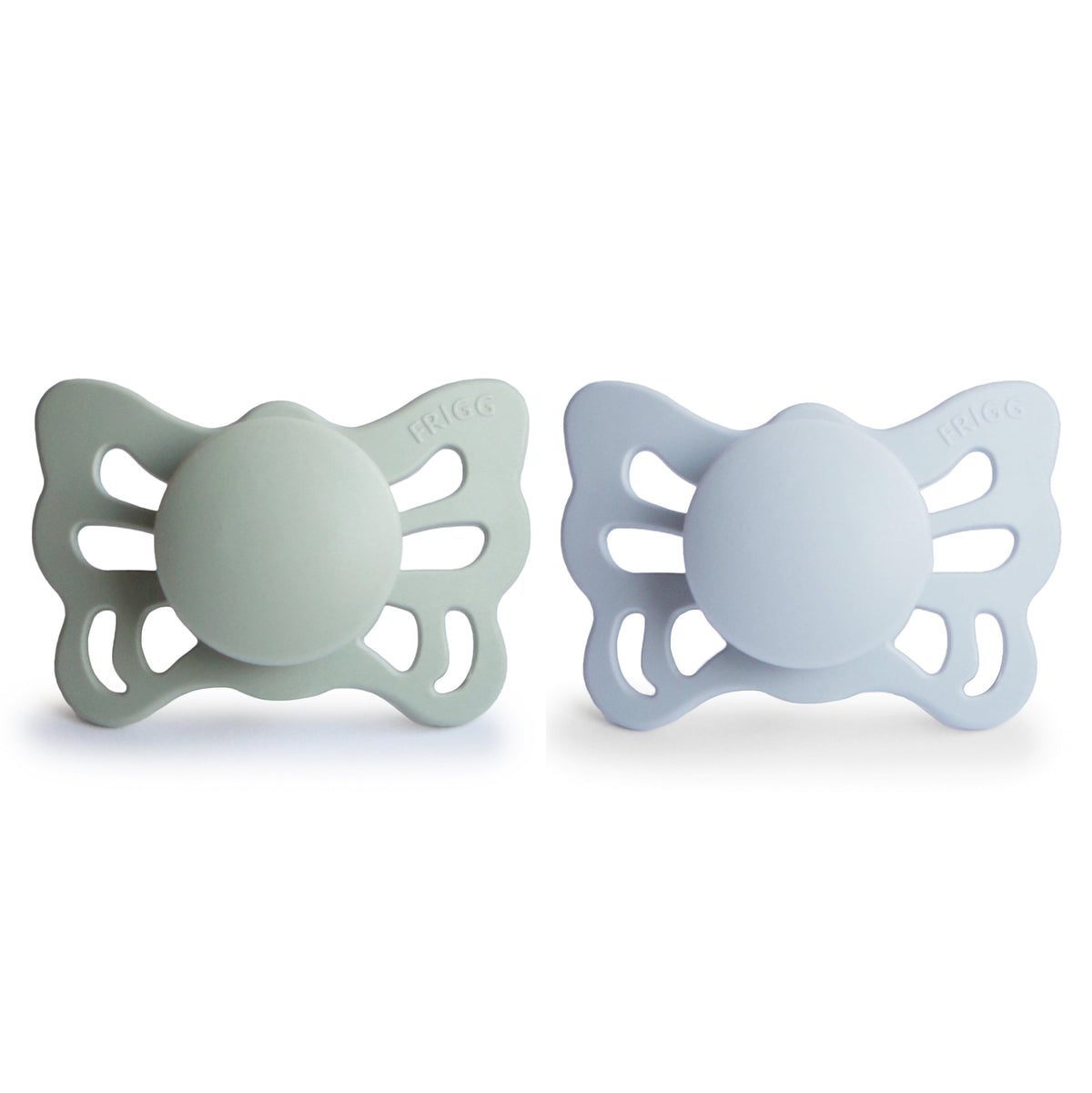 FRIGG Butterfly anatomical silicone pacifier 2-pack, 0-6 months.