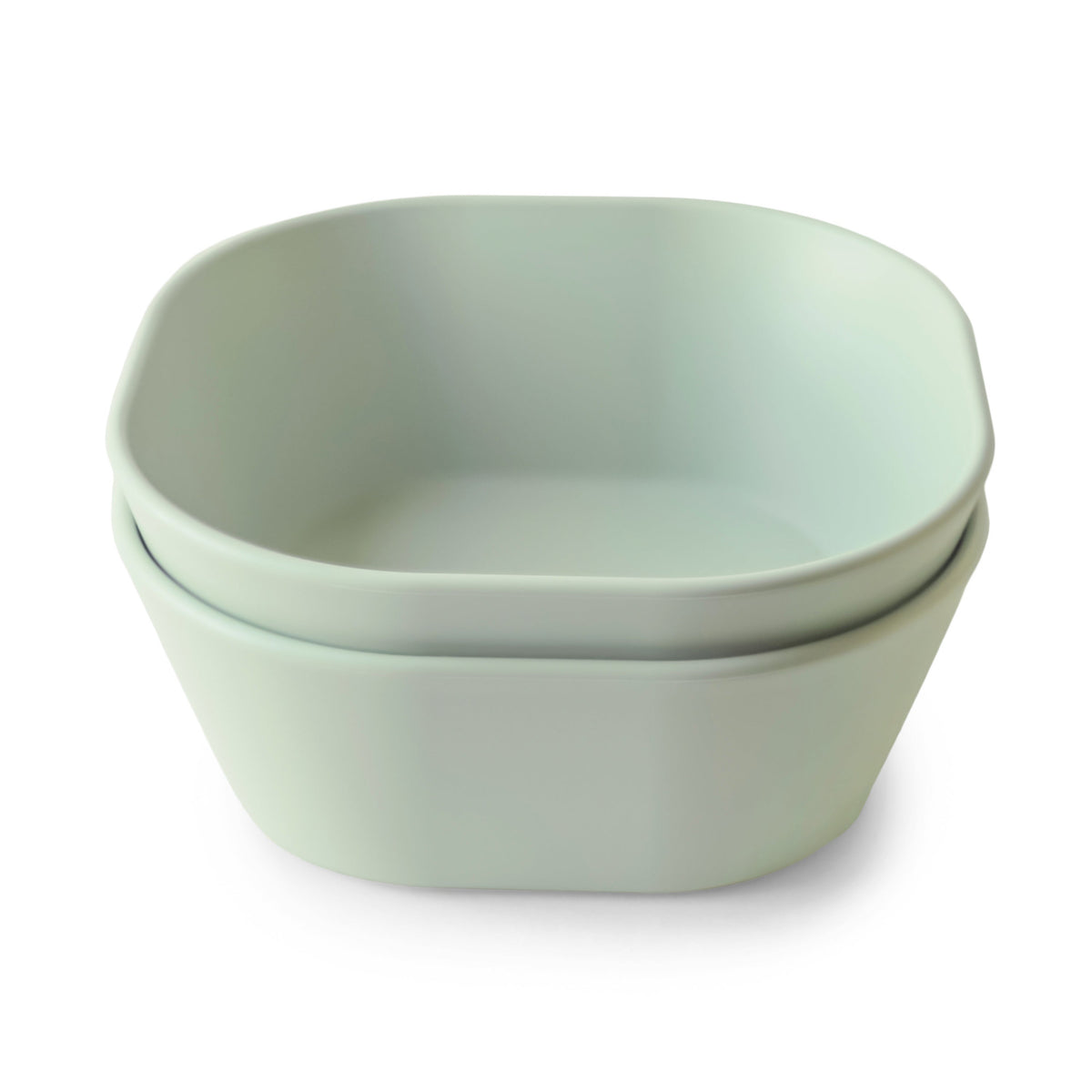 Mushie square silicone dinnerware bowls.