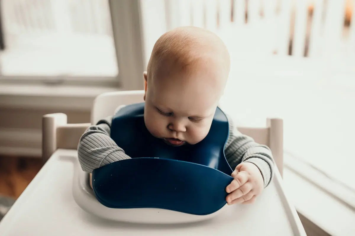 Three Little Tots Sailor Blue Silicone Bib with Crumb Catcher - 