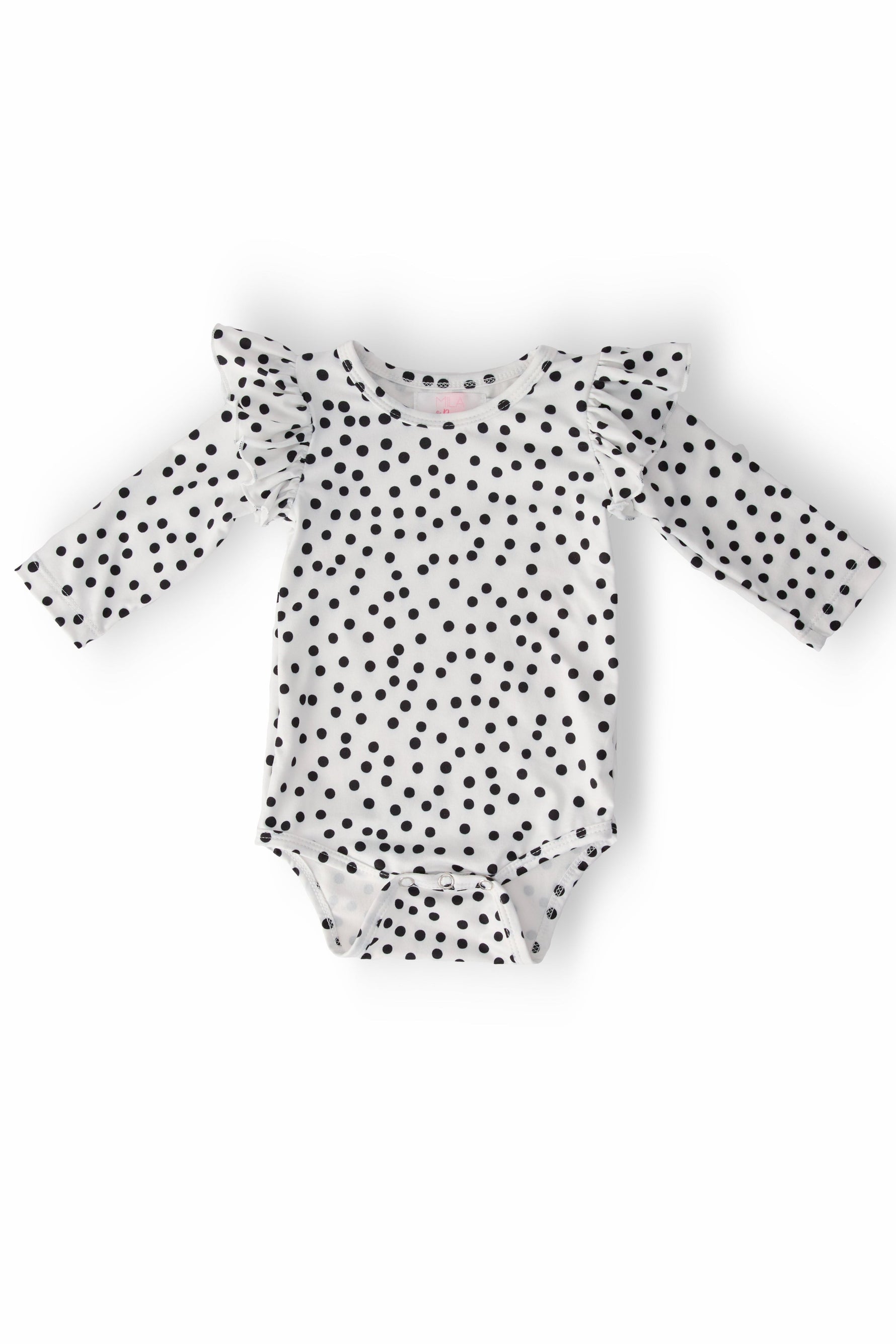 Scattered Dot Long Sleeve Flutter Bodysuit By Mila And Rose Mila & Rose ® Everetts Place: Online Boutique