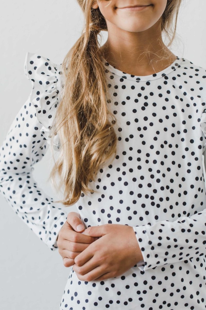 Mila & Rose ® Scattered Dot Long Sleeve Ruffle Tee For Girls And Teens - Everetts Place Boutique - 
