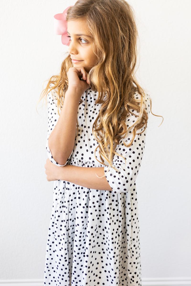 Mila & Rose ® Scattered Dot Three Quarter Sleeve Pocket Twirl Dress - Everetts Place Boutique - 