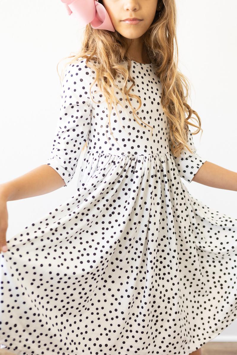 Mila & Rose ® Scattered Dot Three Quarter Sleeve Pocket Twirl Dress - Everetts Place Boutique - 