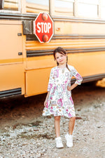 Mila & Rose ® School Is Cool Three Quarter Sleeve Twirl Dress With Pocket - Everetts Place Boutique - 