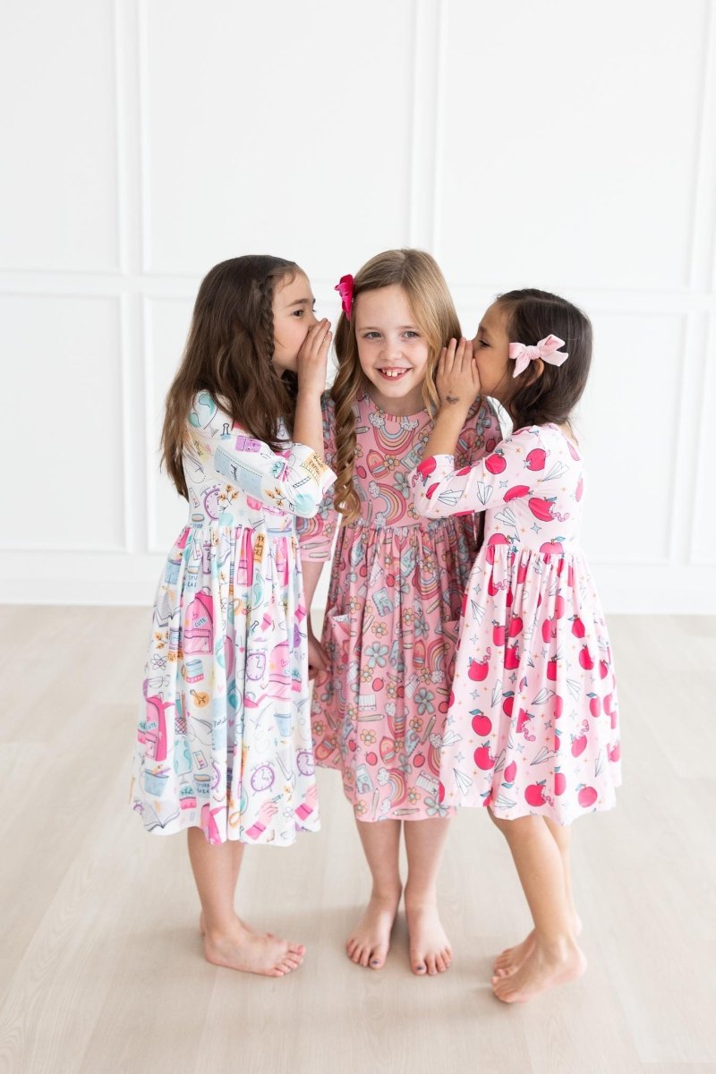 Mila & Rose ® School Is Cool Three Quarter Sleeve Twirl Dress With Pocket - Everetts Place Boutique - 
