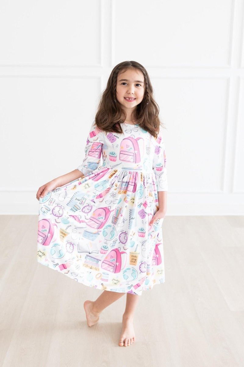 Mila & Rose ® School Is Cool Three Quarter Sleeve Twirl Dress With Pocket - Everetts Place Boutique - 