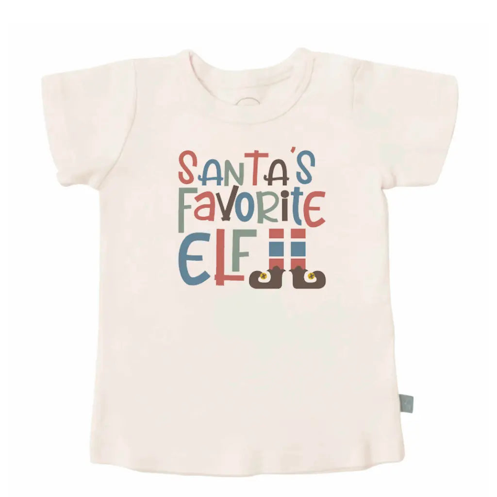 Santa's Favorite Elf Graphic Tee For Toddlers By Finn And Emma Organic Cotton Non Toxic Dyes Cozy Festive Finn + Emma 