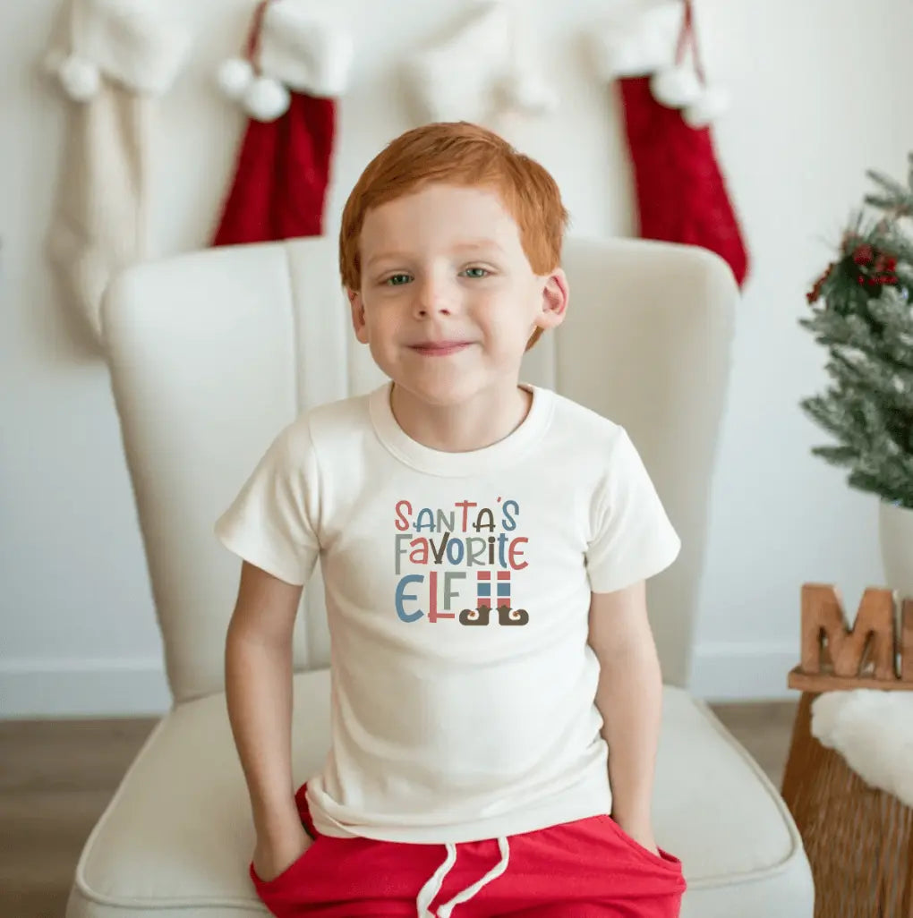 Santa's Favorite Elf Graphic Tee For Toddlers By Finn And Emma Organic Cotton Non Toxic Dyes Cozy Festive Finn + Emma 