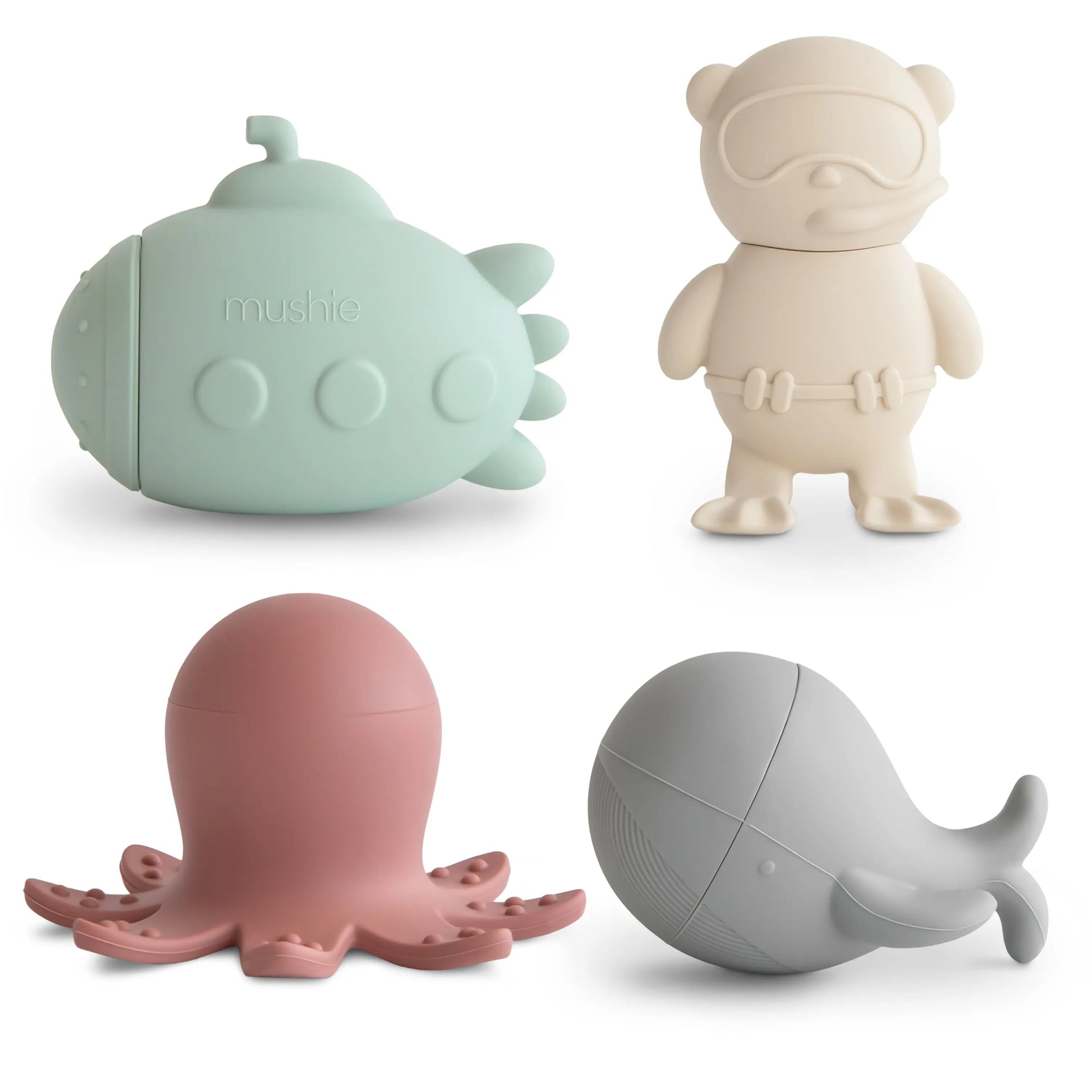 Sealife Mold Free Bath Play Set with Submarine Scuba Diver Octopus and Whale Mushie