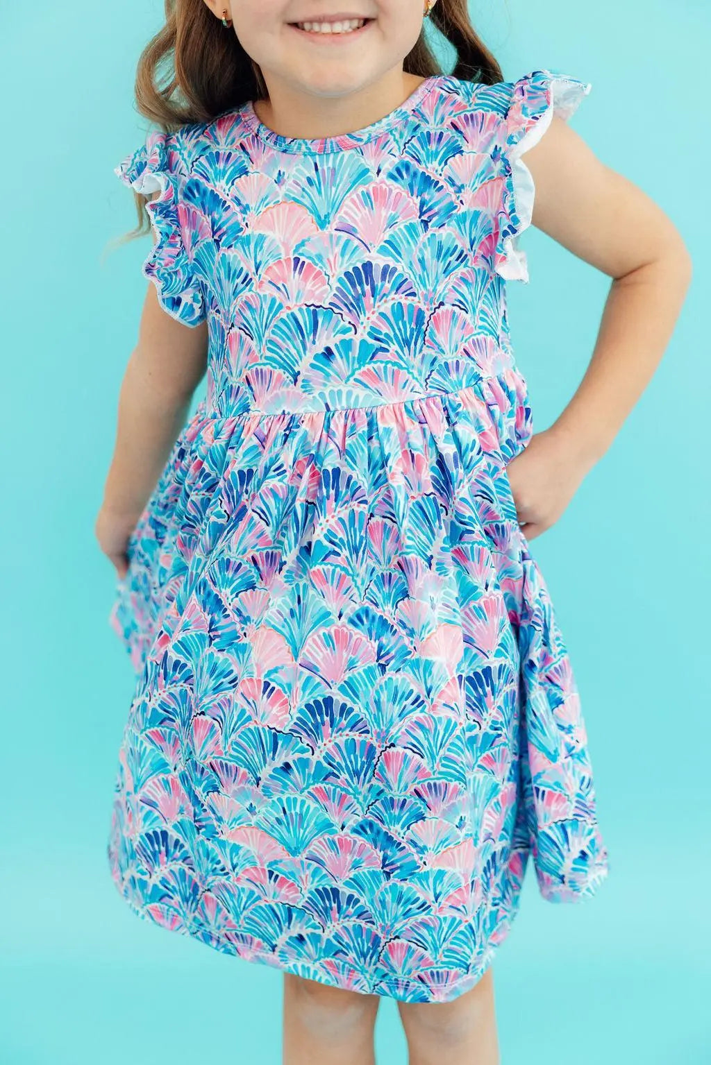 Mila & Rose ® Seaside Shells Flutter Sleeve Twirl Dress - 