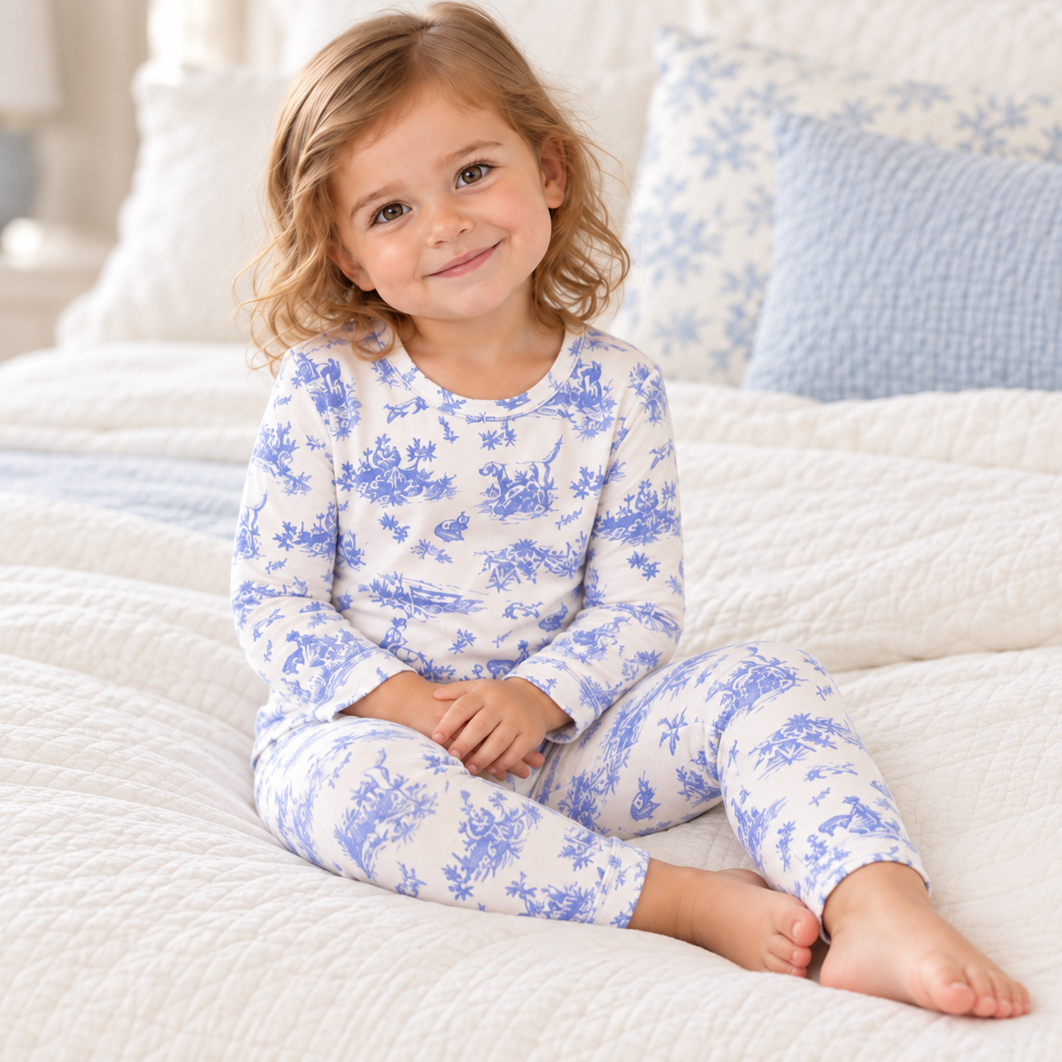 Bamboo Cotton Blend Pajama Set, Toile de Jouy Girl's