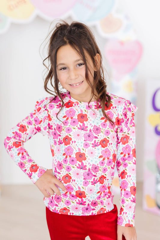 Mila & Rose ® Secret Garden Long Sleeve Ruffle Tee For Girls Print - Apparel & Accessories > Clothing > Clothing Tops Ruffle Tee L/S