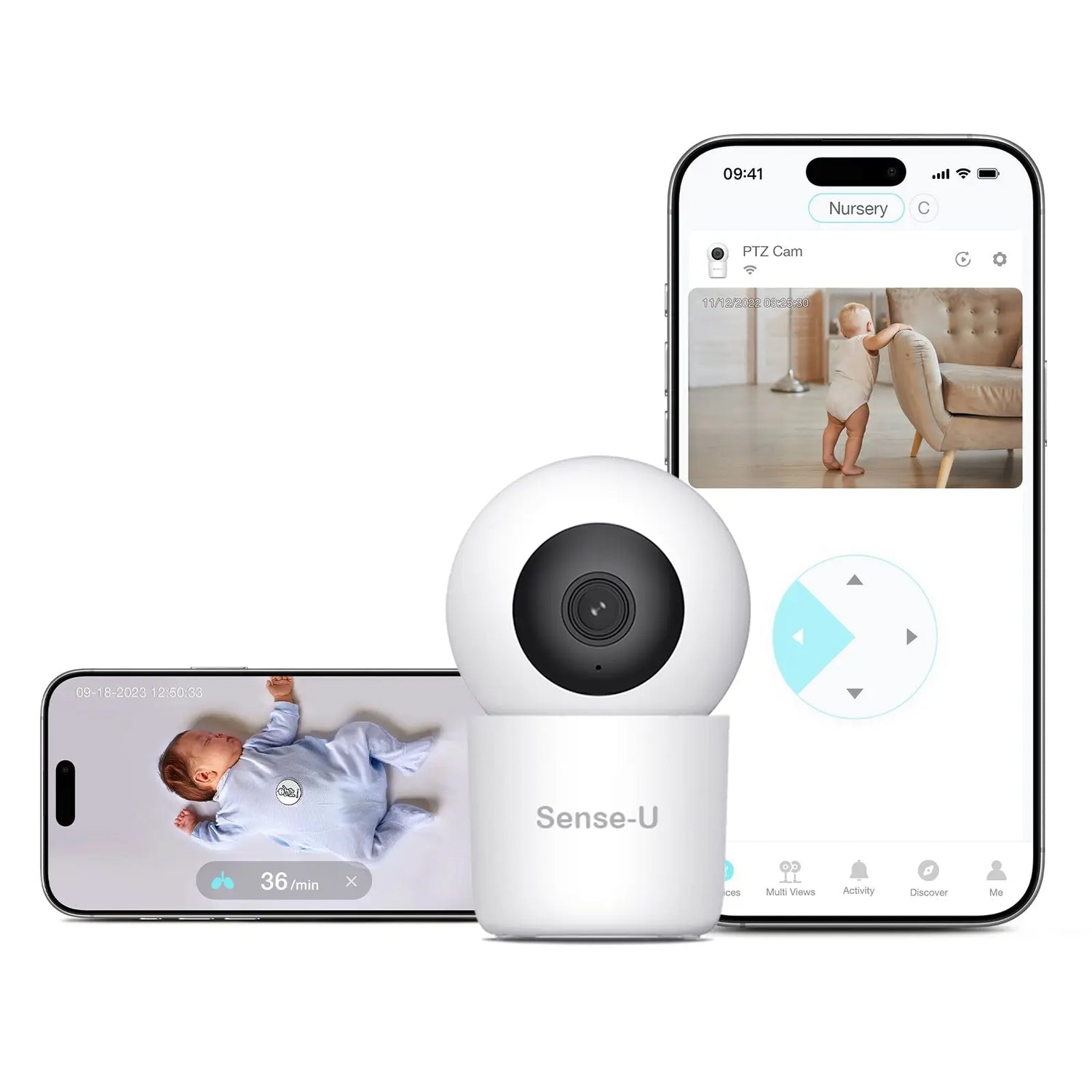 Sense-U AI 2K PTZ Camera with Night Vision for Enhanced Home Security - Baby & Toddler AI Cam