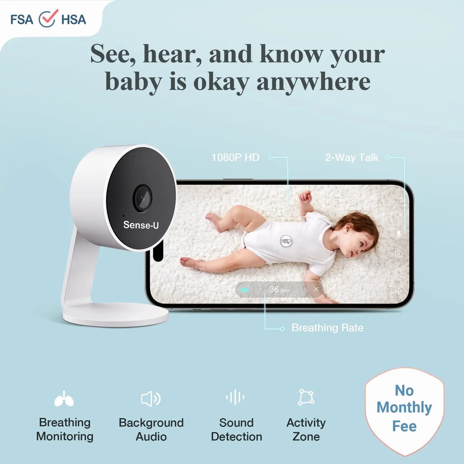 Sense-U Smart AI Indoor Camera with Advanced Monitoring for Home Security - Baby & Toddler > Baby Safety > Baby Monitors AI Cam