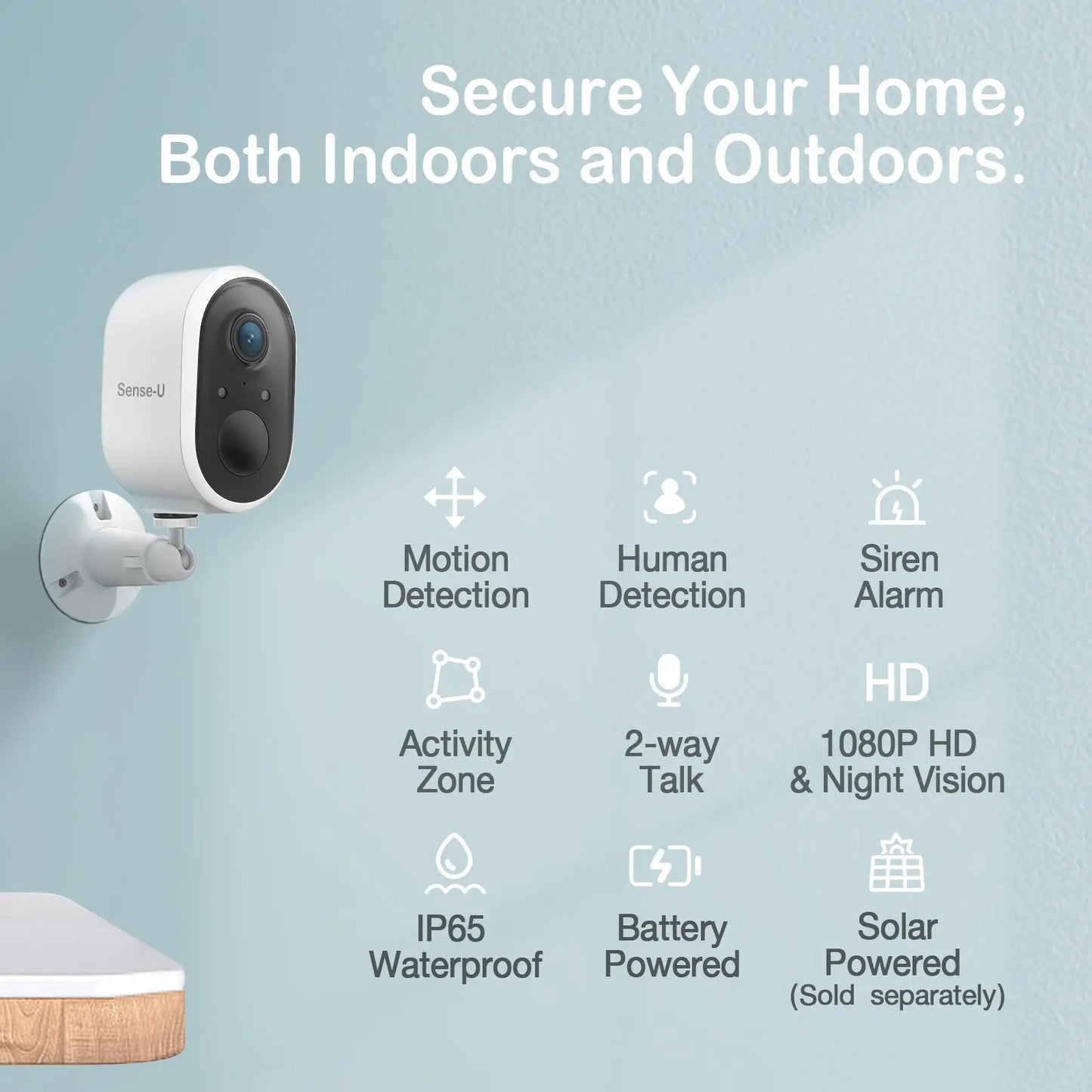 AI Battery Cam with Advanced Detection for Smart Home Security Sense-U