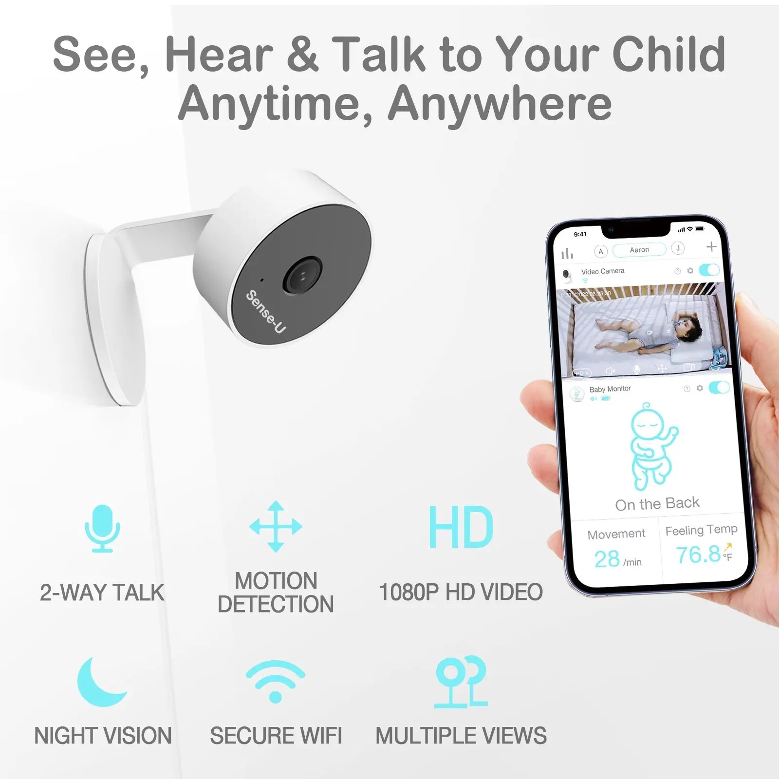 Sense-U Smart AI Indoor Camera with Advanced Monitoring for Home Security - Baby & Toddler > Baby Safety > Baby Monitors AI Cam