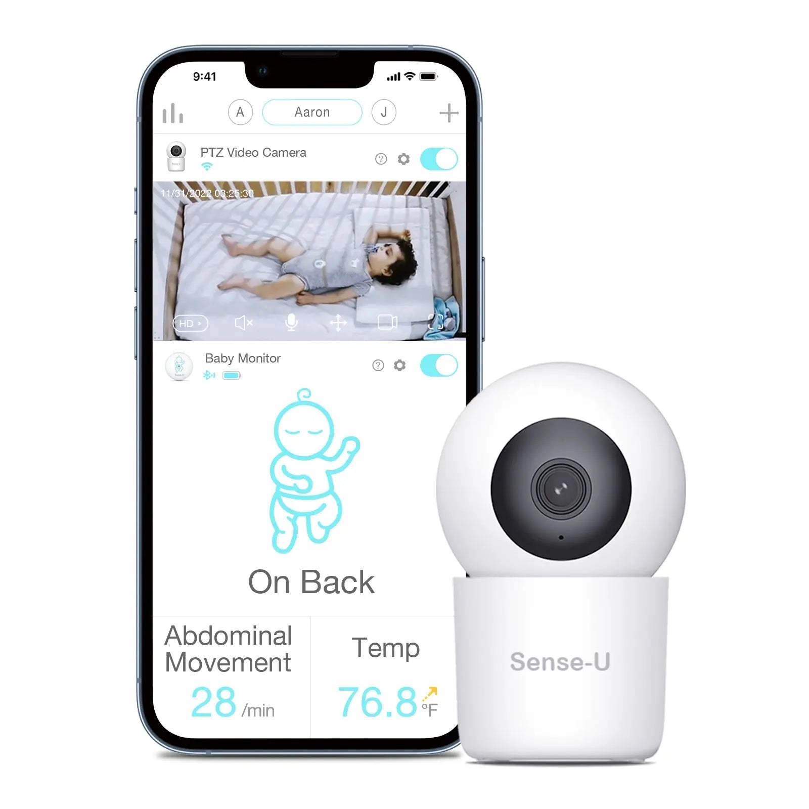 Sense-U AI 2K PTZ Camera with Night Vision for Enhanced Home Security - Baby & Toddler AI Cam