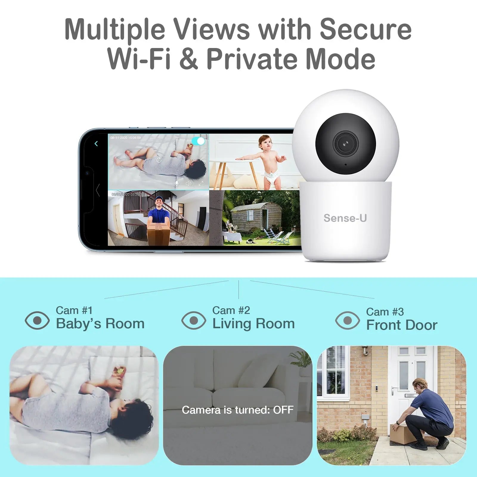 Sense-U AI 2K PTZ Camera with Night Vision for Enhanced Home Security - Baby & Toddler AI Cam