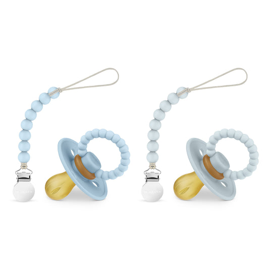 Luladream Pacifier and Clip Set with Teething Handle and Modern Design Bleu La La