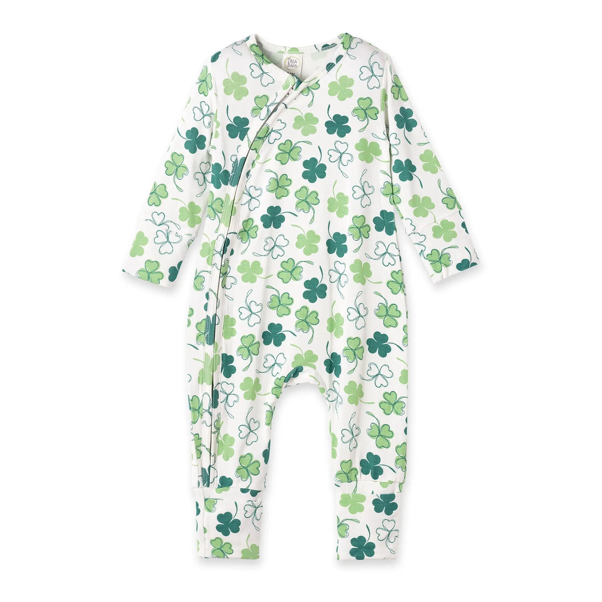 Tesa Babe Shamrock Bamboo Zip Romper | Convertible Cuff Sleeper - 