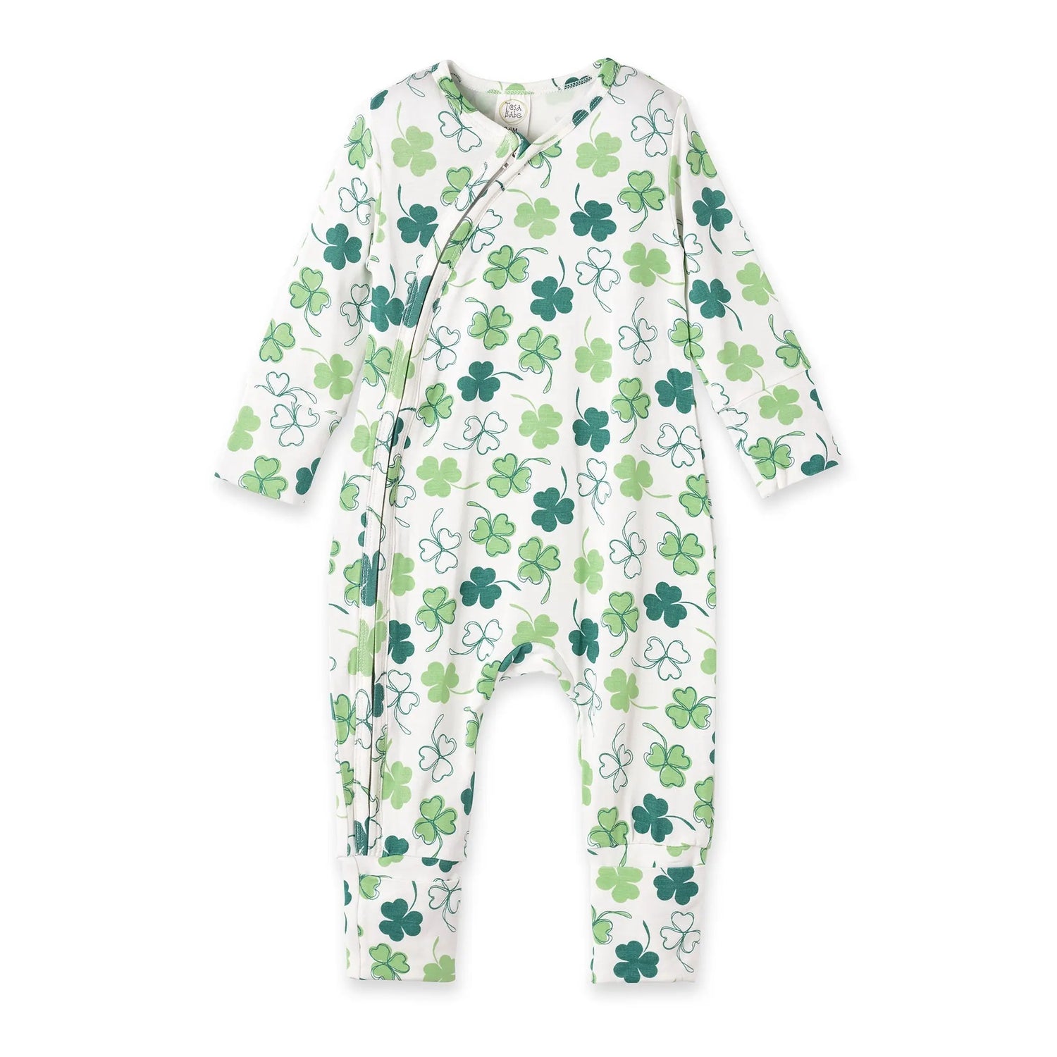 Tesa Babe Shamrock Bamboo Zip Romper | Convertible Cuff Sleeper - 