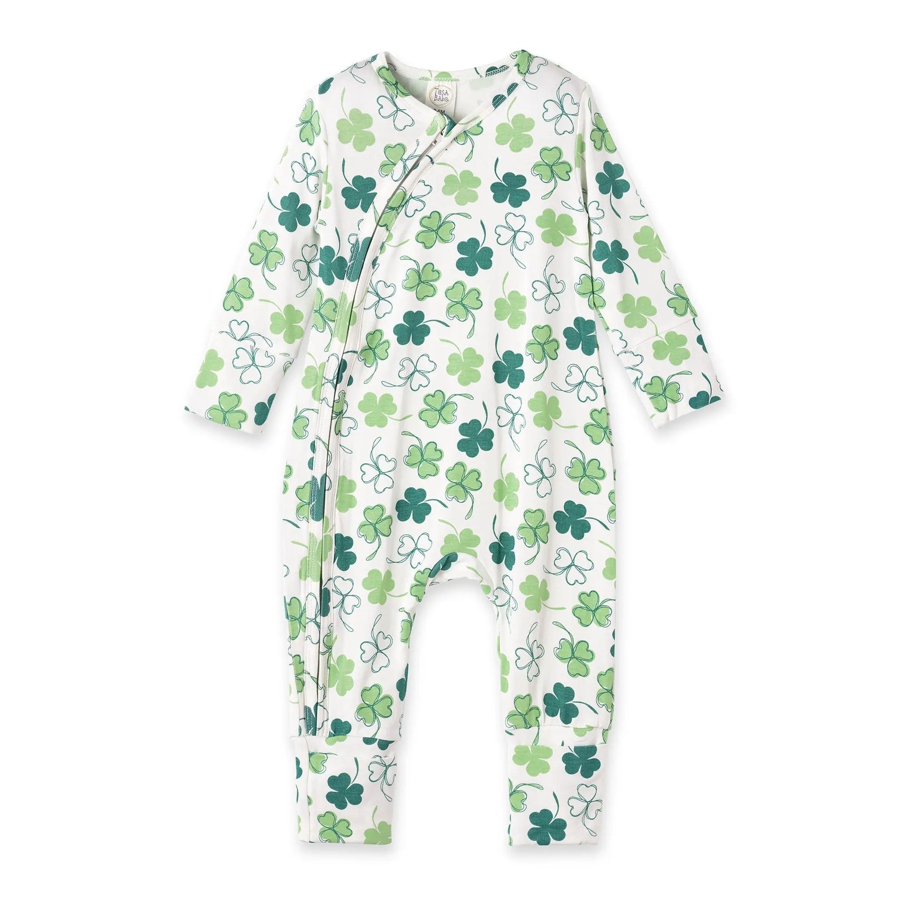 Tesa Babe Shamrock Bamboo Zip Romper | Convertible Cuff Sleeper - 