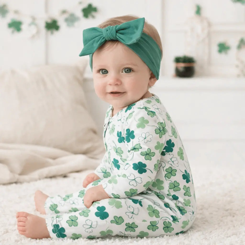 Tesa Babe Shamrock Bamboo Zip Romper | Convertible Cuff Sleeper - 