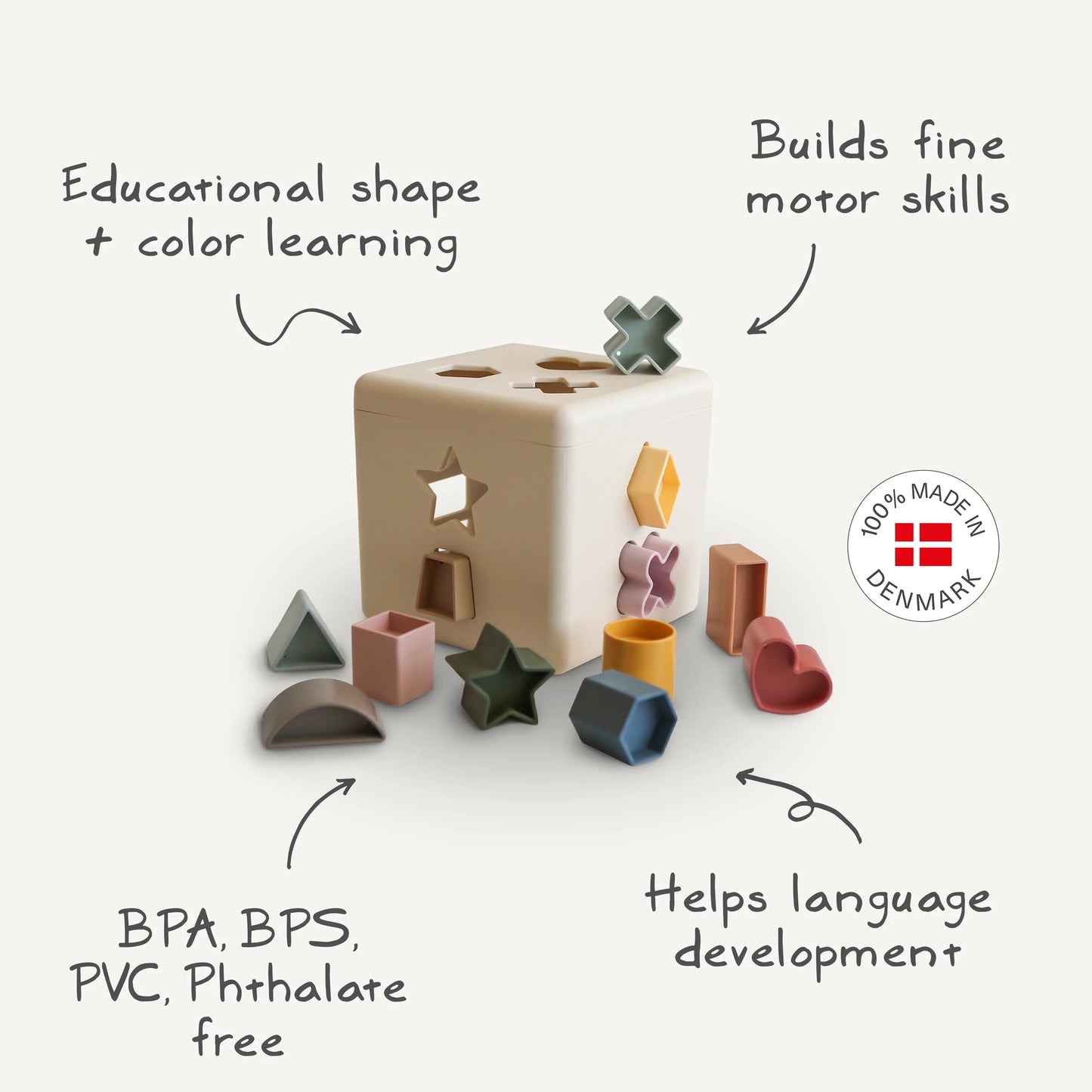 Shape Sorting Box for Kids Made in Denmark with 12 Soft Color Shapes for Fine Motor Skill Development Mushie