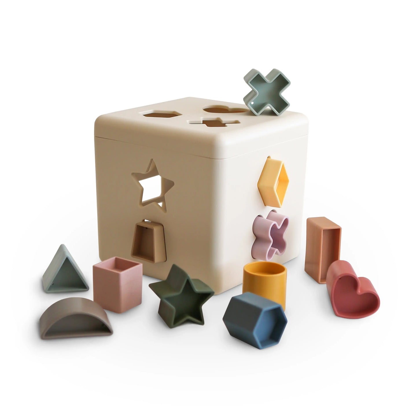 Shape Sorting Box for Kids Made in Denmark with 12 Soft Color Shapes for Fine Motor Skill Development Mushie