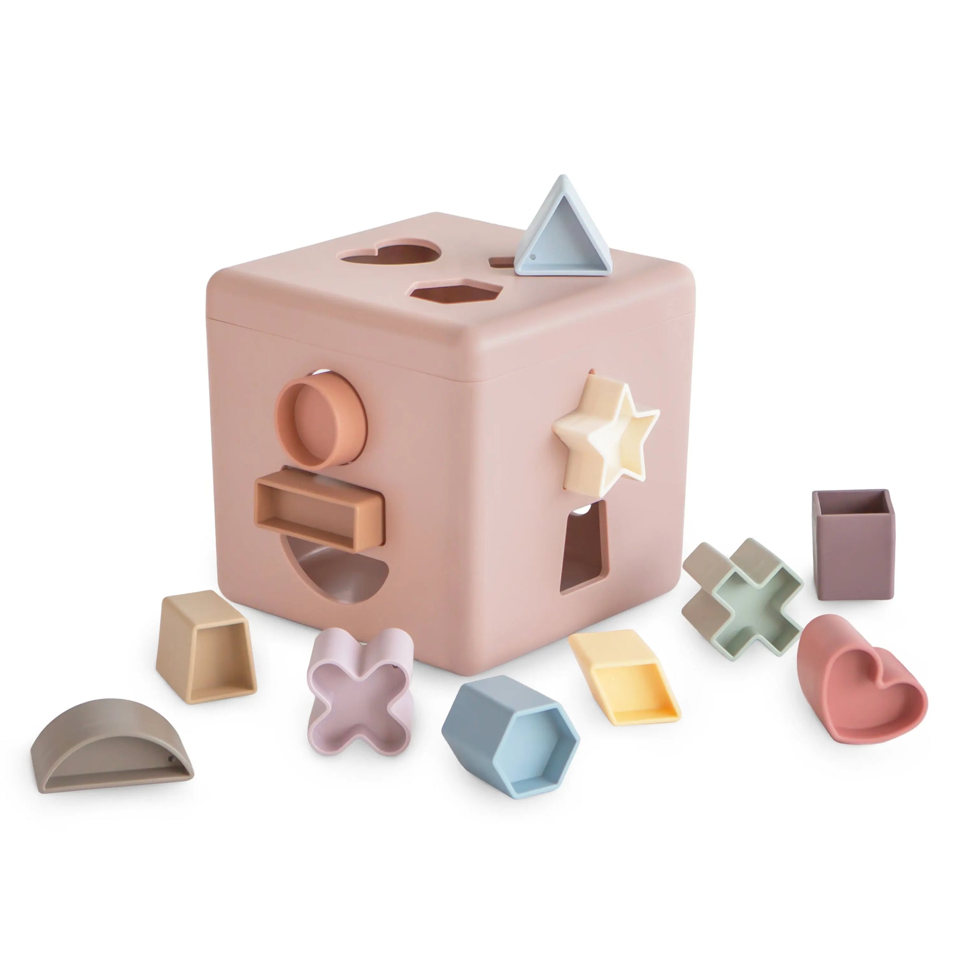 Shape Sorting Box for Kids Made in Denmark with 12 Soft Color Shapes for Fine Motor Skill Development Mushie