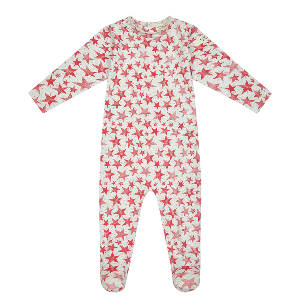 Sienna Star Footie Pink Baby Onesie With Snap Closure