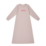 Pink long sleeve athletic nightgown for kids with crewneck & patch detail by Crew Kids NY.