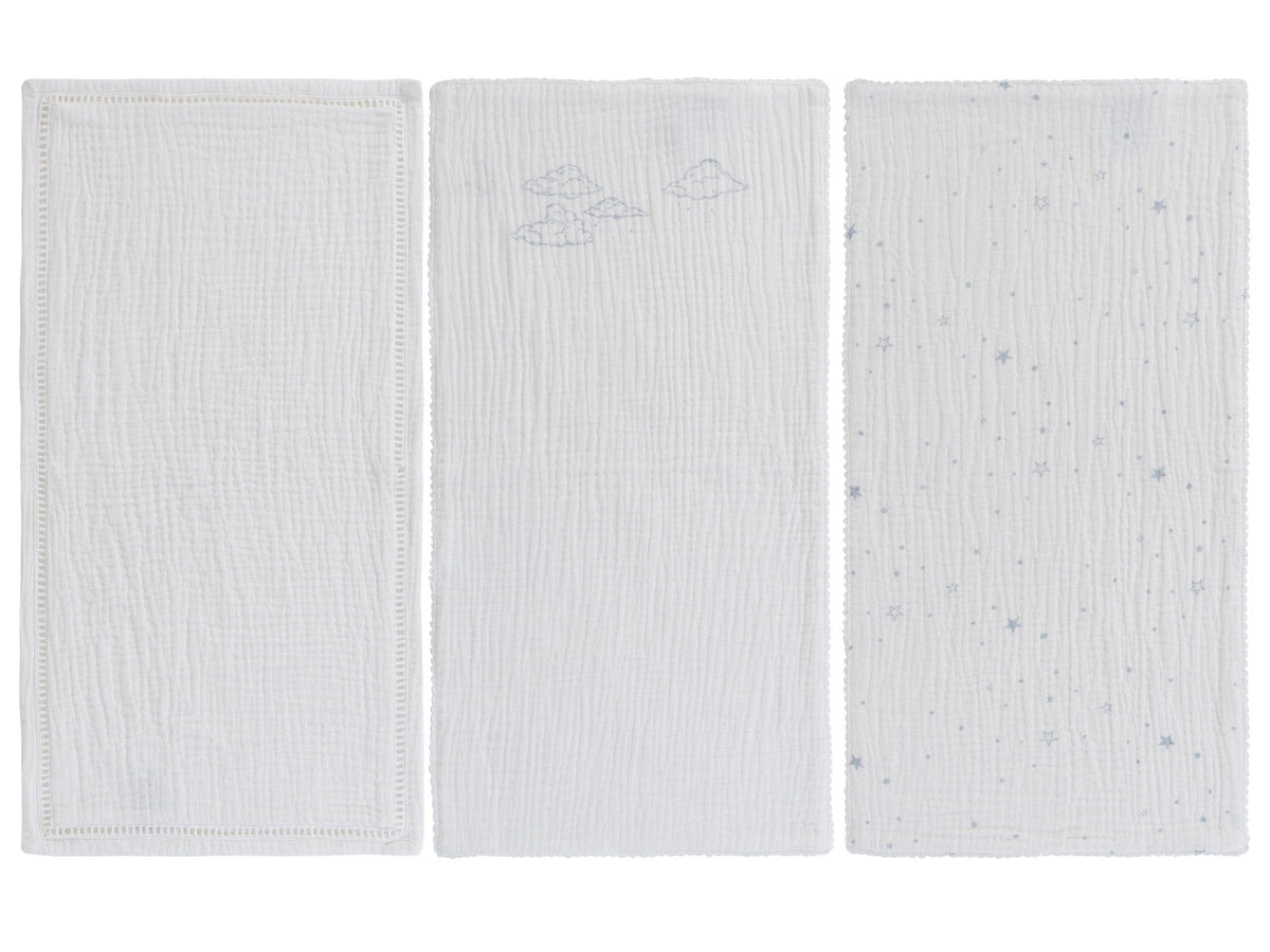 Starlight Burp Cloth Set of 3 - Blue - White, Linens, Napkin, Towel, Placemat | Everetts Place