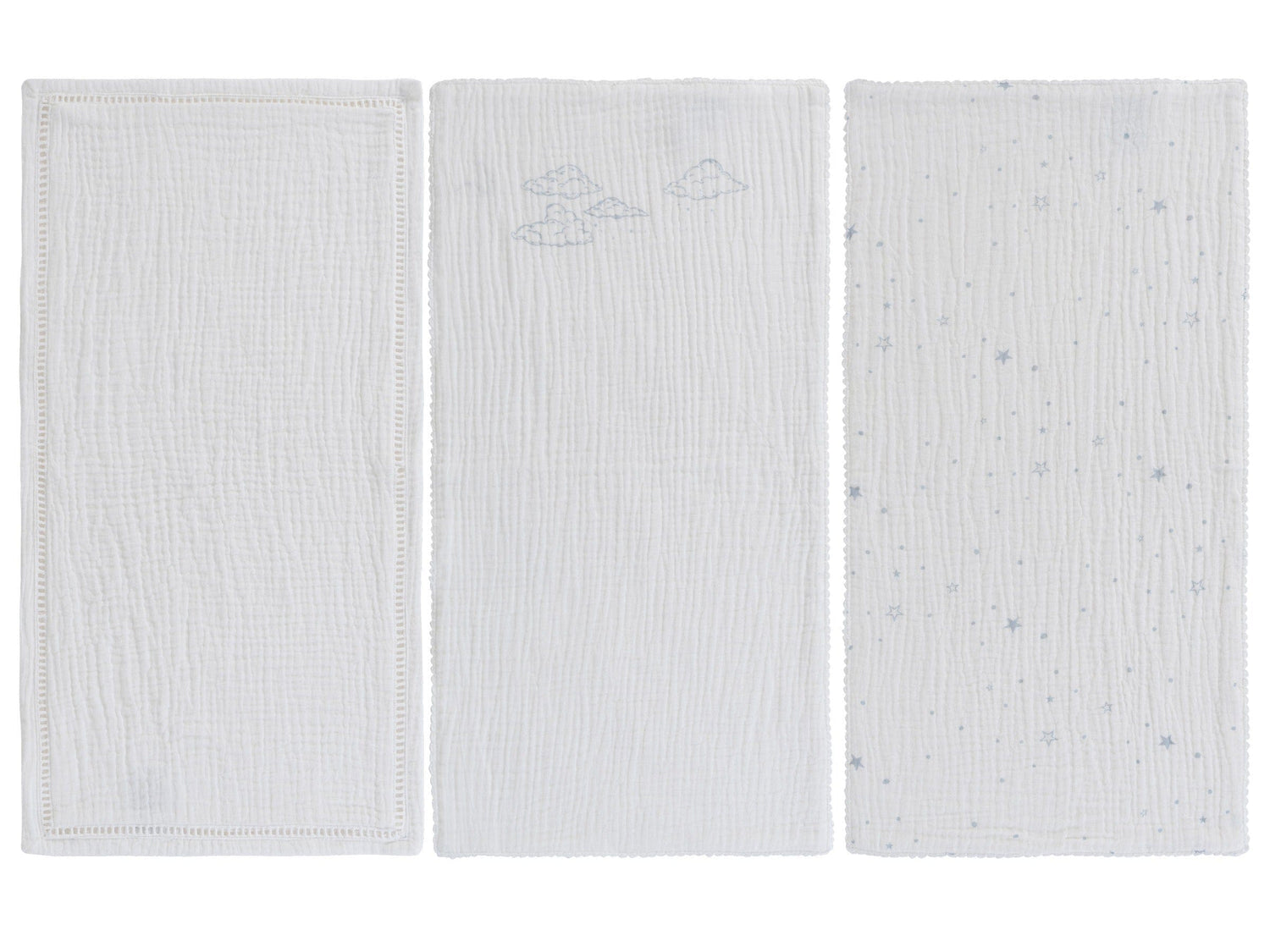 Starlight Burp Cloth Set of 3 - Blue - White, Linens, Napkin, Towel, Placemat | Everetts Place