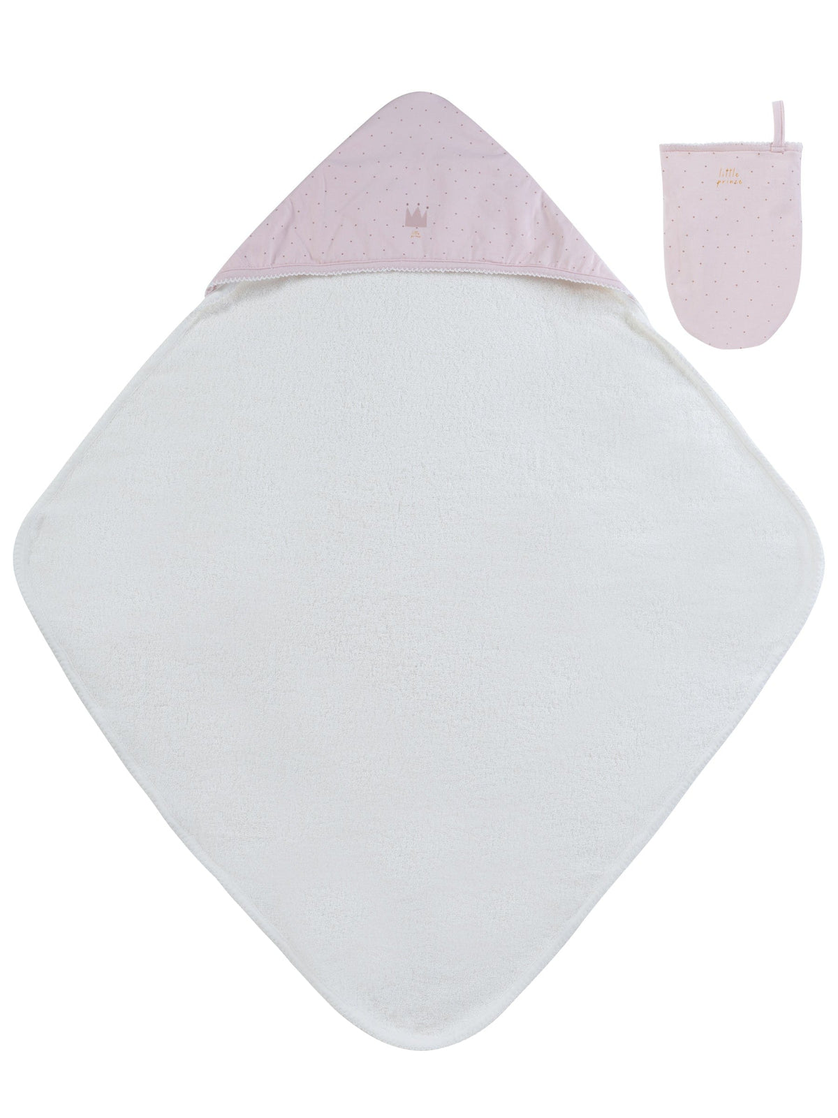Little Crown Towel + Mitt Set - Pink - White, Pink, Linens, Bib, Napkin | Everetts Place