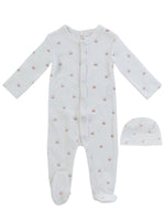 Little Crown Pattern Terry Footie + Hat - Pink - White, Clothing, Hat | Everetts Place