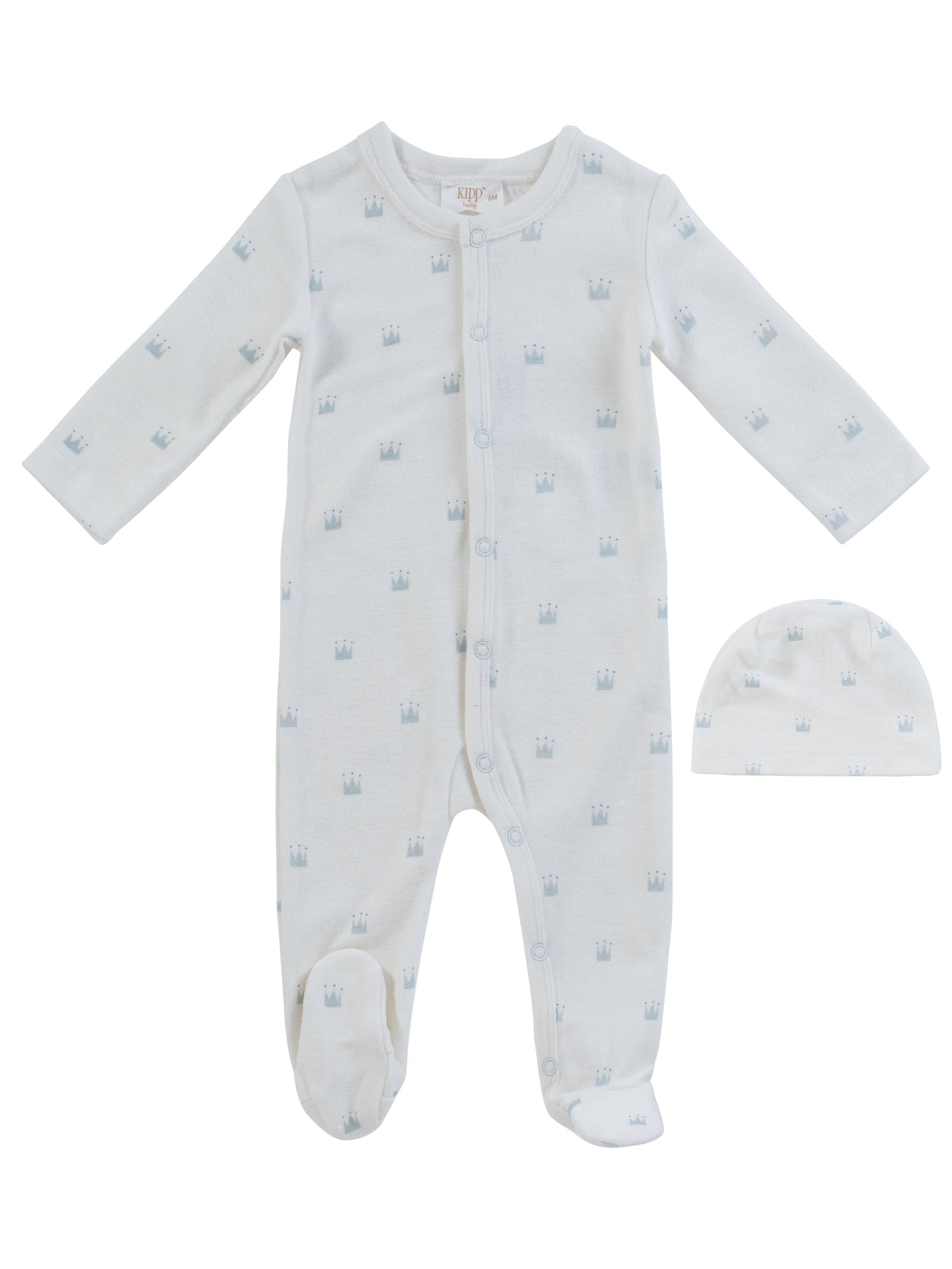 KIPP Collection Crown Pattern Terry Footie and Hat Set for Babies