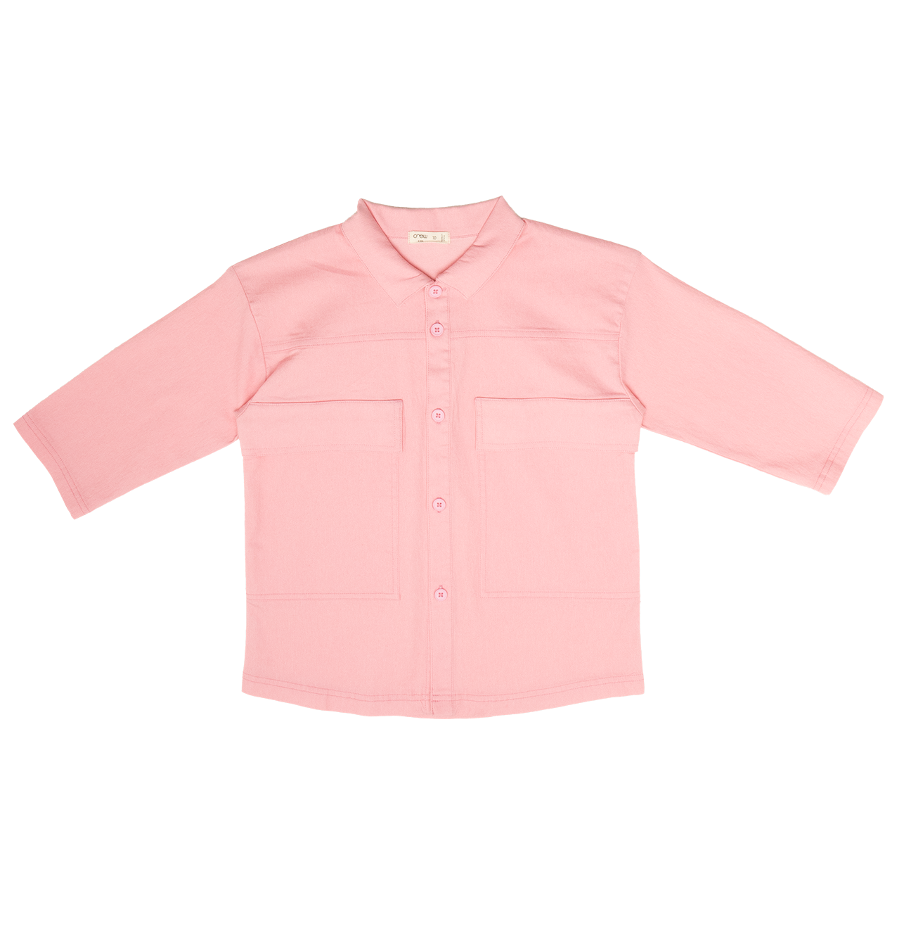 Crew Kids NY Boxy Button Up Shirt With Elbow Sleeve Front Pocket Pink For Kids