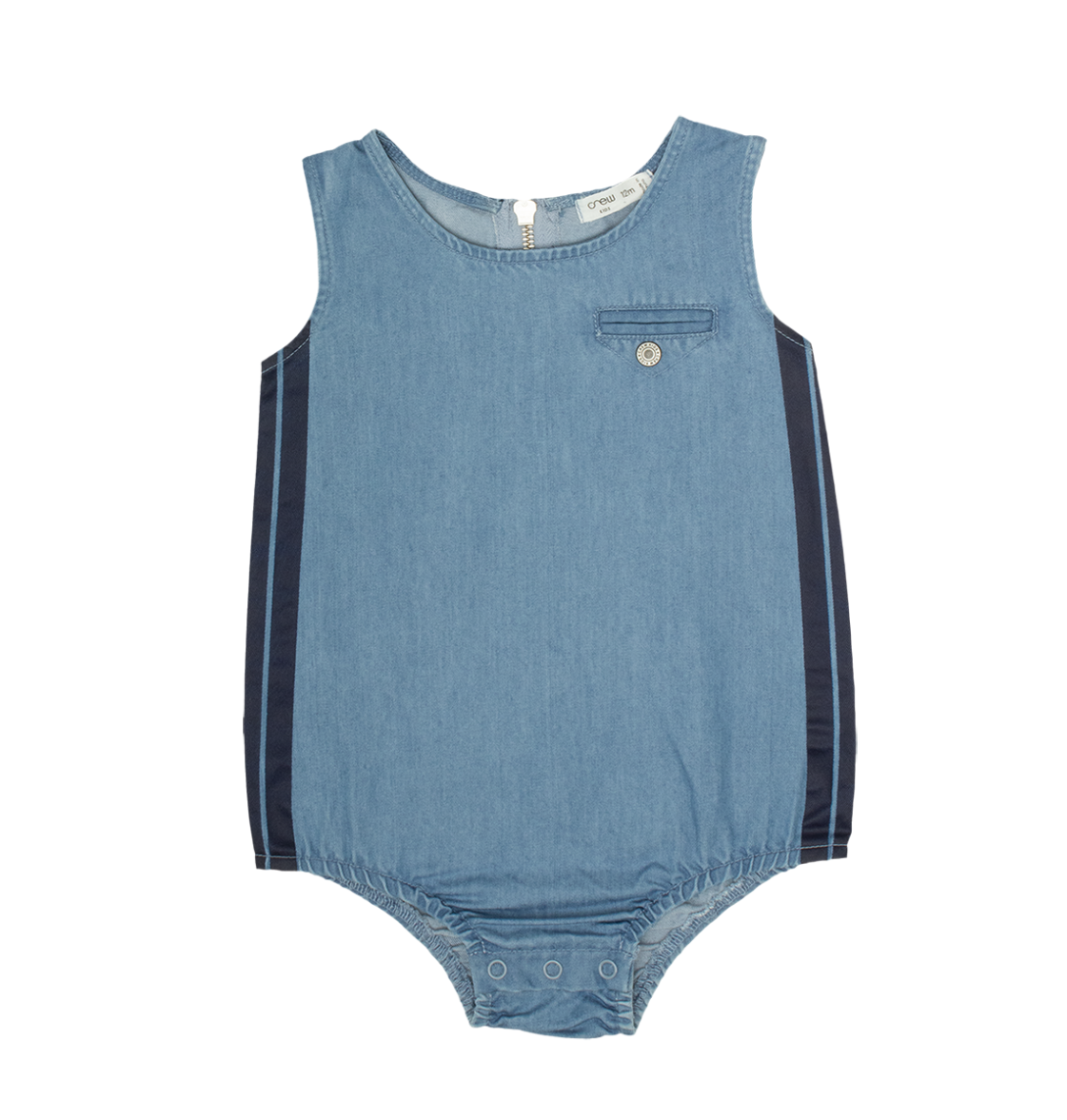 Crew Kids NY Baby Sleeveless Romper With Snap Closures Front Pockets For Babies