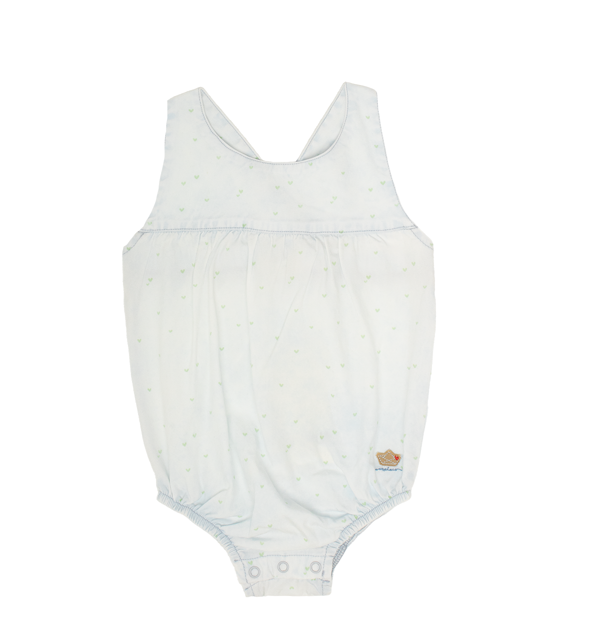 Elouise Bubble Sleeveless Baby Romper Celery With Embroidered Detail Snap Closure