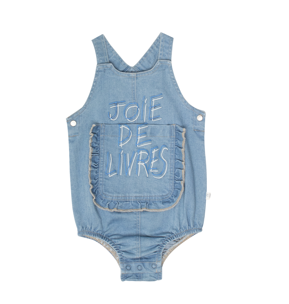 Joie Baby Overall Bubble Romper With Ruffle Pocket Blue